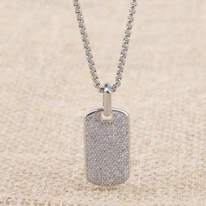 David Yurman White Diamond Square Plate Necklace